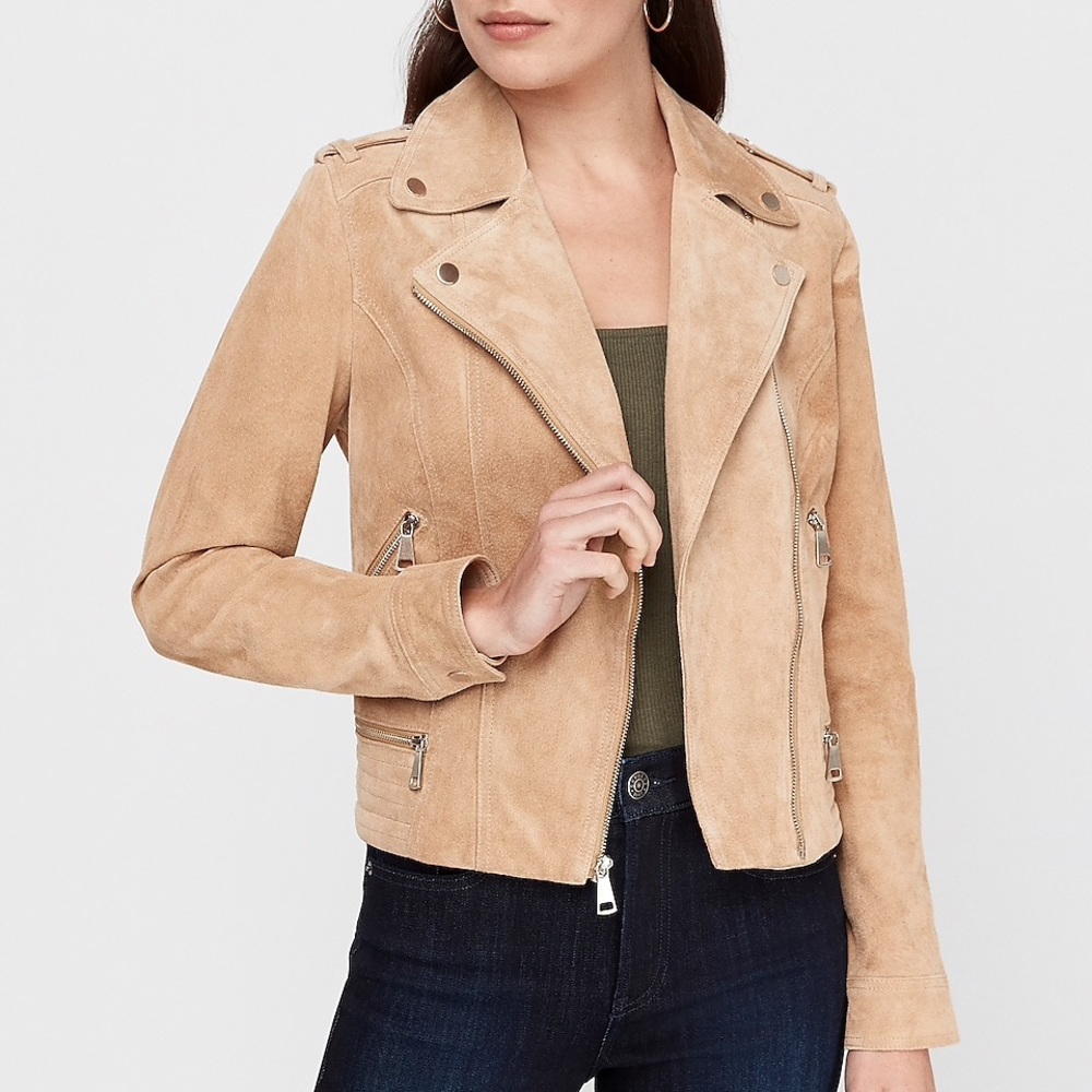 Express Beige Suede Moto Jacket
